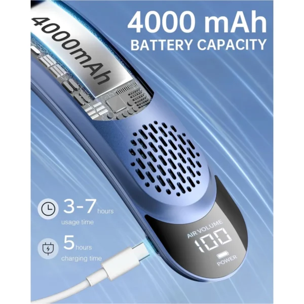 Portable Neck Fan 4 Turbo Hands Free Bladeless Neck Cooler 4000 mAh Battery Personal Wearable Fan 3 Speeds 360° Cooling Airflow - Image 5