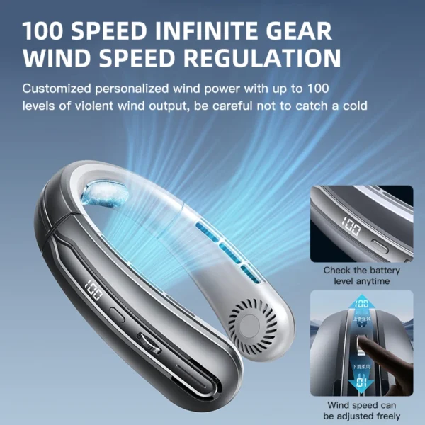 Xiaomi 8000mAh Hanging Neck Fan Portable Bladeless Mini USB Rechargeable Mute LED Digital Display Electric Fan Summer Air Cooler - Image 10