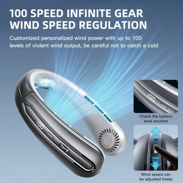 Xiaomi 8000mAh Hanging Neck Fan Portable Bladeless Mini USB Rechargeable Mute LED Digital Display Electric Fan Summer Air Cooler - Image 2