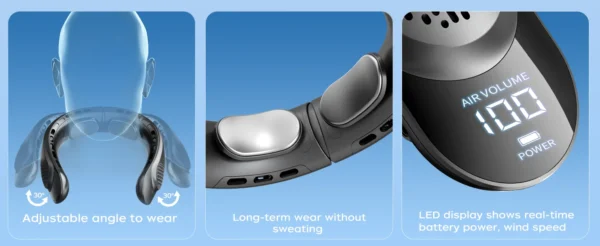 Portable Neck Fan 4 Turbo Hands Free Bladeless Neck Cooler 4000 mAh Battery Personal Wearable Fan 3 Speeds 360° Cooling Airflow - Image 15