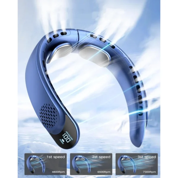 Portable Neck Fan 4 Turbo Hands Free Bladeless Neck Cooler 4000 mAh Battery Personal Wearable Fan 3 Speeds 360° Cooling Airflow - Image 2