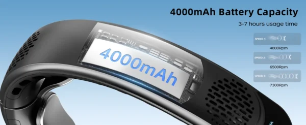 Portable Neck Fan 4 Turbo Hands Free Bladeless Neck Cooler 4000 mAh Battery Personal Wearable Fan 3 Speeds 360° Cooling Airflow - Image 13