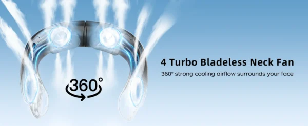 Portable Neck Fan 4 Turbo Hands Free Bladeless Neck Cooler 4000 mAh Battery Personal Wearable Fan 3 Speeds 360° Cooling Airflow - Image 11