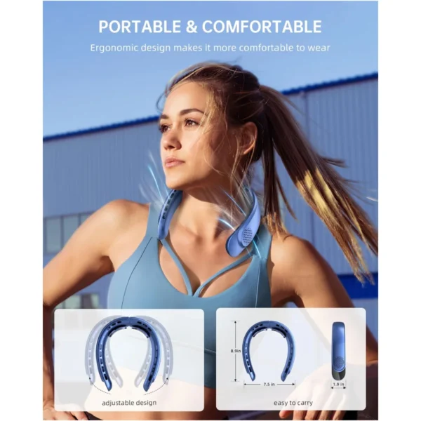 Portable Neck Fan 4 Turbo Hands Free Bladeless Neck Cooler 4000 mAh Battery Personal Wearable Fan 3 Speeds 360° Cooling Airflow - Image 6
