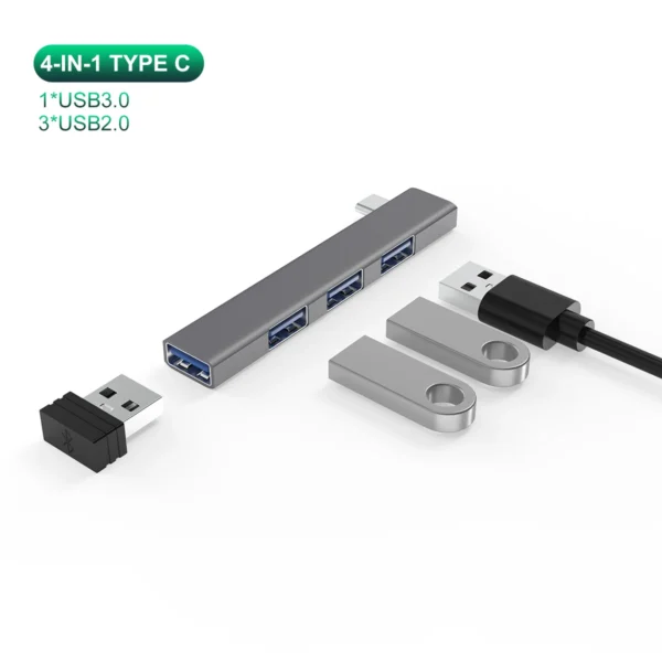 4-in-1 USB C HUB 3.0 PD 60W Type C 3.1 Multi Ports USB Splitter OTG Adapter USB HUB For Xiaomi Lenovo Macbook Pro 13 15 Air Pro - Image 8