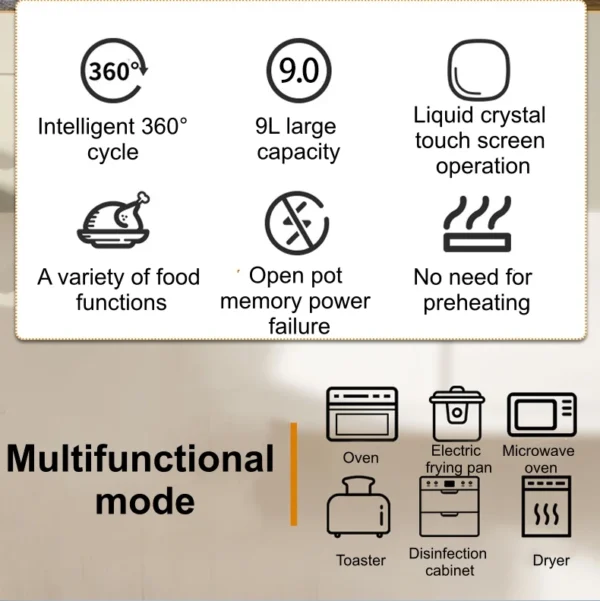 New Visual Air Fryer Home Intelligent Large-Capacity 9L Automatic Intelligent Oven Potato Chips Integrated Machine - Image 8