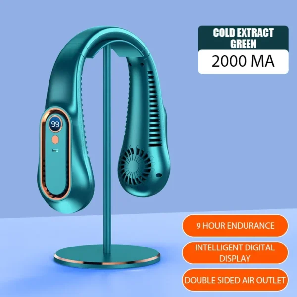 Neck Bladeless Fan Mini Ultra Long Life Portable Lazy Silent Fan Usb Charging Student Sports Office Digital Display Power 5 Gear - Image 8