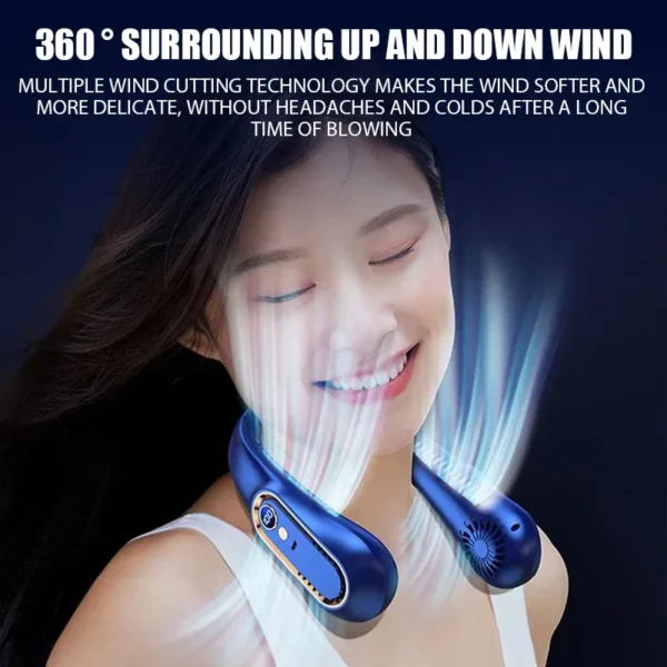 Neck Bladeless Fan Mini Ultra Long Life Portable Lazy Silent Fan Usb Charging Student Sports Office Digital Display Power 5 Gear - Image 3
