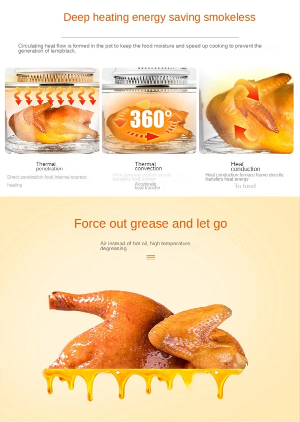 Household Oil-free Air fryer 12L smart visual glass lightwave oven multi-function electric fryer oven air oven - Image 18