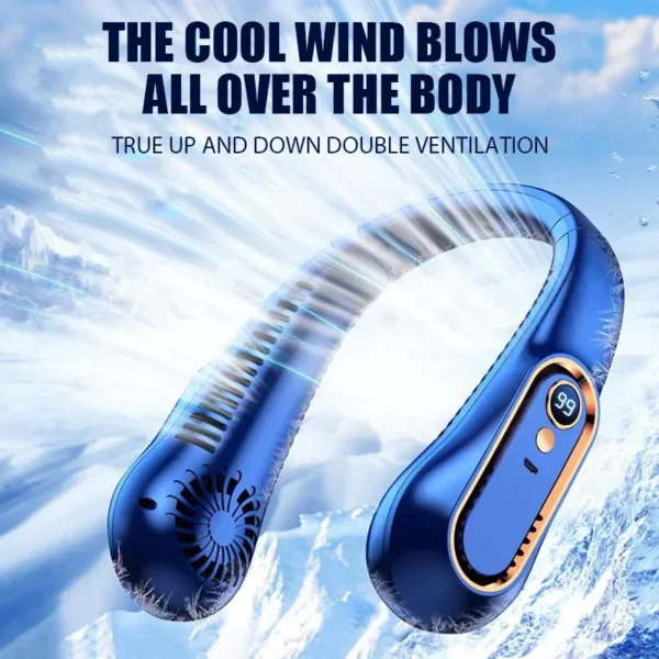 Neck Bladeless Fan Mini Ultra Long Life Portable Lazy Silent Fan Usb Charging Student Sports Office Digital Display Power 5 Gear - Image 2