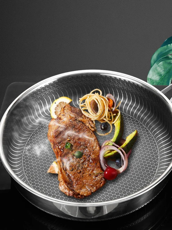 Whole Body Tri-Ply Stainless Steel Frying Pan 316 Stainless Steel Wok Pan Double-sided Honeycomb Skillet Suitable for All Stove - Image 15