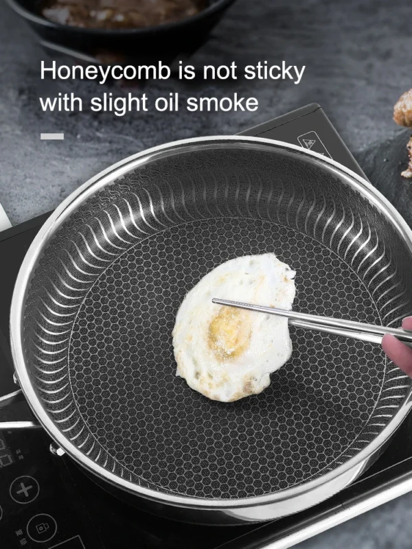 Whole Body Tri-Ply Stainless Steel Frying Pan 316 Stainless Steel Wok Pan Double-sided Honeycomb Skillet Suitable for All Stove - Image 9