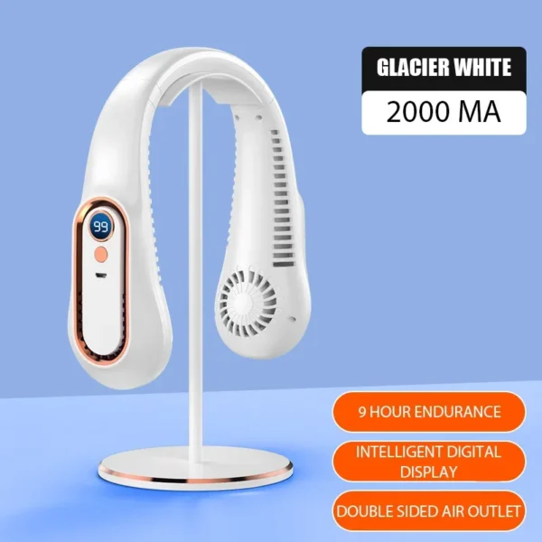 Neck Bladeless Fan Mini Ultra Long Life Portable Lazy Silent Fan Usb Charging Student Sports Office Digital Display Power 5 Gear - Image 7