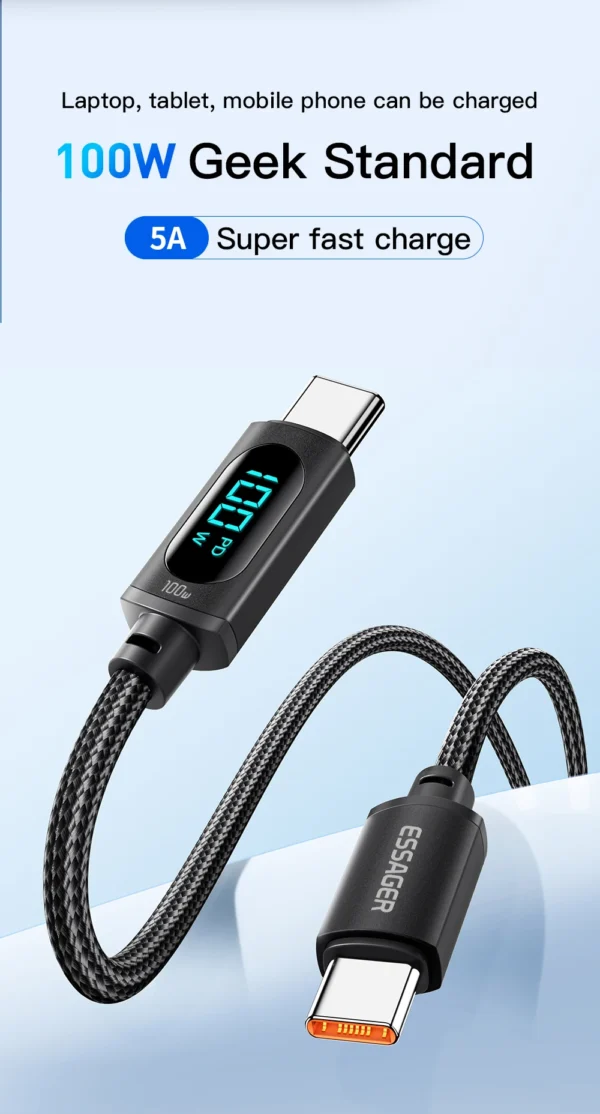 Essager Type C to Type C Cable 100W PD Fast Charging Charger USB C to USB C Display Cable For Xiaomi POCO F3 Realme Macbook iPad - Image 11