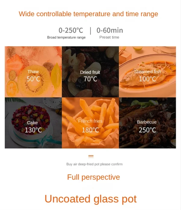 Household Oil-free Air fryer 12L smart visual glass lightwave oven multi-function electric fryer oven air oven - Image 22