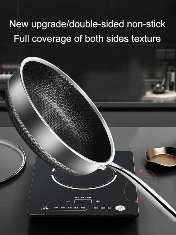 Whole Body Tri-Ply Stainless Steel Frying Pan 316 Stainless Steel Wok Pan Double-sided Honeycomb Skillet Suitable for All Stove - Image 12