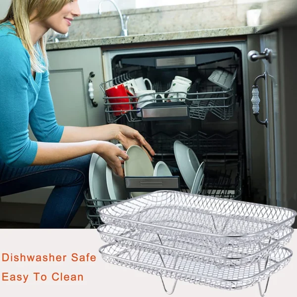 3-layers Air Fryers Rack Stackable Grid Grilling Rack Stainless Steel Anti-corrosion Home Kitchen Oven Steamer Cooker Gadgets - Image 18