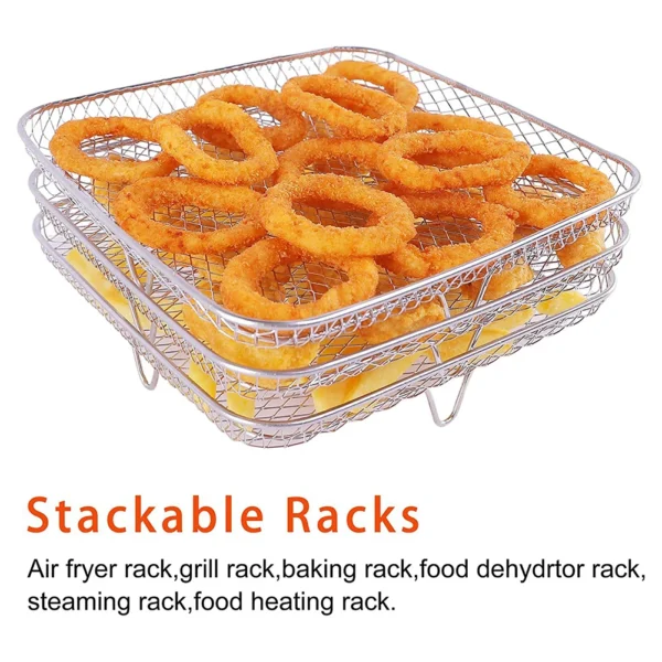 3-layers Air Fryers Rack Stackable Grid Grilling Rack Stainless Steel Anti-corrosion Home Kitchen Oven Steamer Cooker Gadgets - Image 19