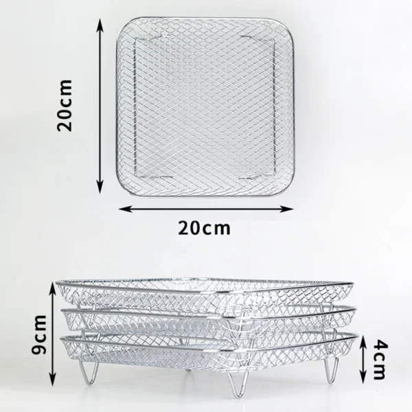 3-layers Air Fryers Rack Stackable Grid Grilling Rack Stainless Steel Anti-corrosion Home Kitchen Oven Steamer Cooker Gadgets - Image 7