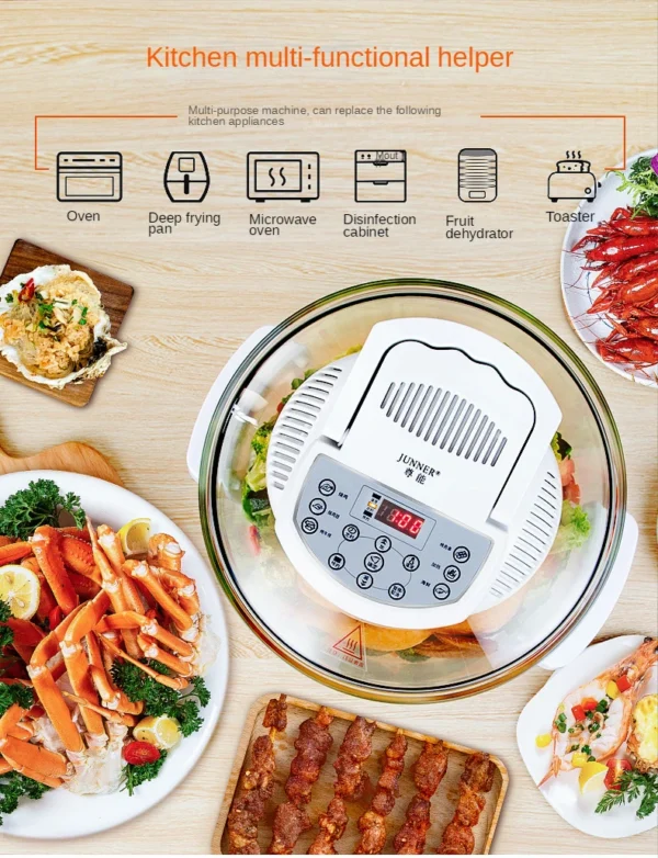 Household Oil-free Air fryer 12L smart visual glass lightwave oven multi-function electric fryer oven air oven - Image 21
