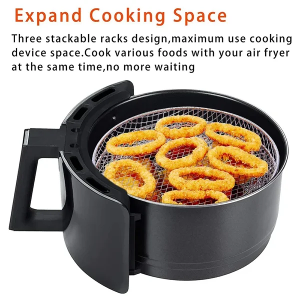 3-layers Air Fryers Rack Stackable Grid Grilling Rack Stainless Steel Anti-corrosion Home Kitchen Oven Steamer Cooker Gadgets - Image 6