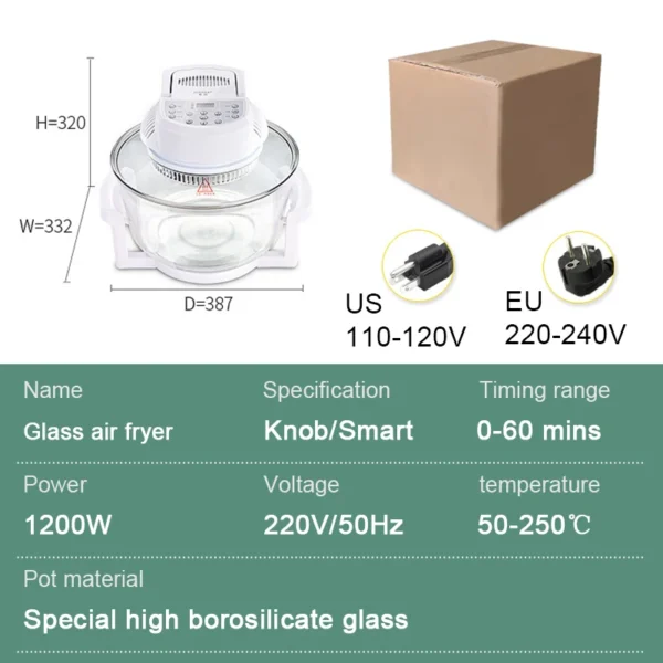 Household Oil-free Air fryer 12L smart visual glass lightwave oven multi-function electric fryer oven air oven - Image 6