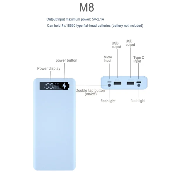 PD QC3.0 Quick Charge Battery 8 x18650 Power Bank Case Welding Free Dual USB 18650 Holder Storage Box Powerbank For Mobile Phone - Image 11