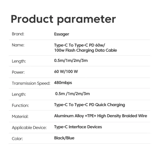 Essager 100W C To C Type C Cable USB C PD Fast Charging Charger Wire Cord For Macbook Samsung Xiaomi Type C USB C Cable - Image 24