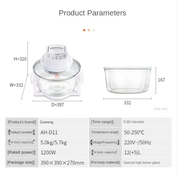 Household Oil-free Air fryer 12L smart visual glass lightwave oven multi-function electric fryer oven air oven - Image 25
