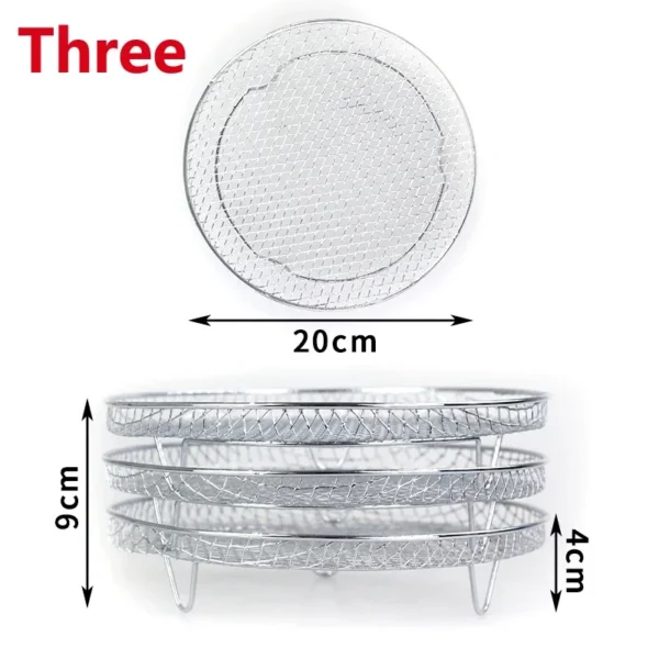 3-layers Air Fryers Rack Stackable Grid Grilling Rack Stainless Steel Anti-corrosion Home Kitchen Oven Steamer Cooker Gadgets - Image 8