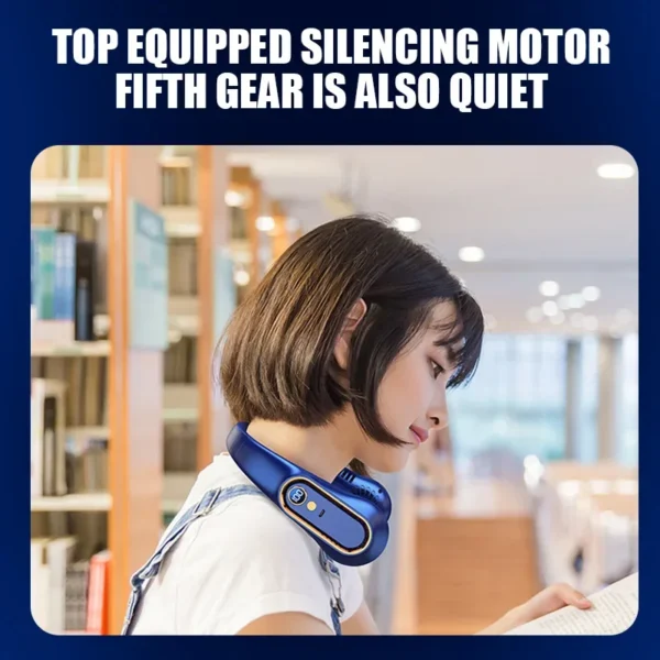 Neck Bladeless Fan Mini Ultra Long Life Portable Lazy Silent Fan Usb Charging Student Sports Office Digital Display Power 5 Gear - Image 6