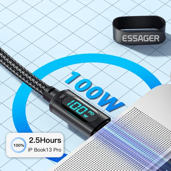 Essager Type C to Type C Cable 100W PD Fast Charging Charger USB C to USB C Display Cable For Xiaomi POCO F3 Realme Macbook iPad - Image 5
