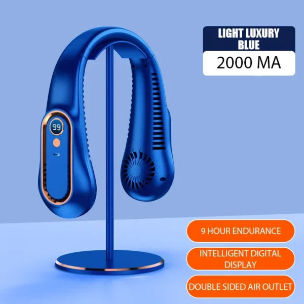 Neck Bladeless Fan Mini Ultra Long Life Portable Lazy Silent Fan Usb Charging Student Sports Office Digital Display Power 5 Gear - Image 9