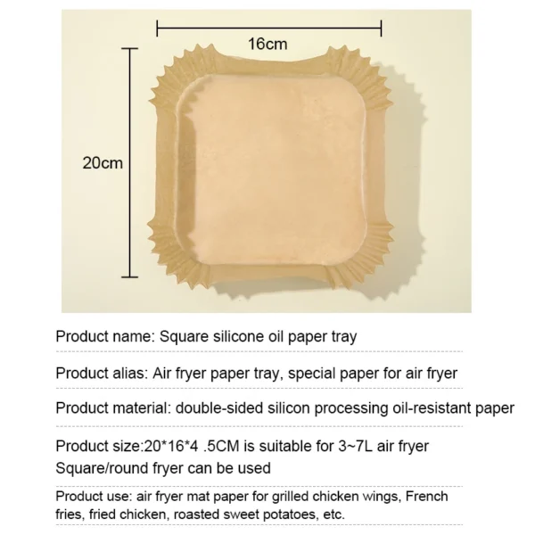 100Pcs Air Fryer Paper Oil Proof Isolation Paper Tray Disposable Non Stick Baking Pad Convenient And Durable Air Fryer Square - Image 12