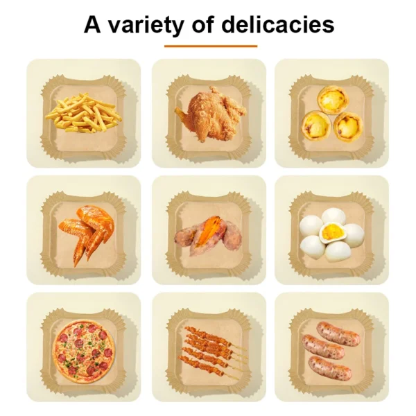 100Pcs Air Fryer Paper Oil Proof Isolation Paper Tray Disposable Non Stick Baking Pad Convenient And Durable Air Fryer Square - Image 11