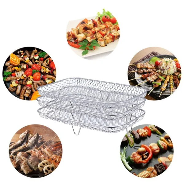 3-layers Air Fryers Rack Stackable Grid Grilling Rack Stainless Steel Anti-corrosion Home Kitchen Oven Steamer Cooker Gadgets - Image 16